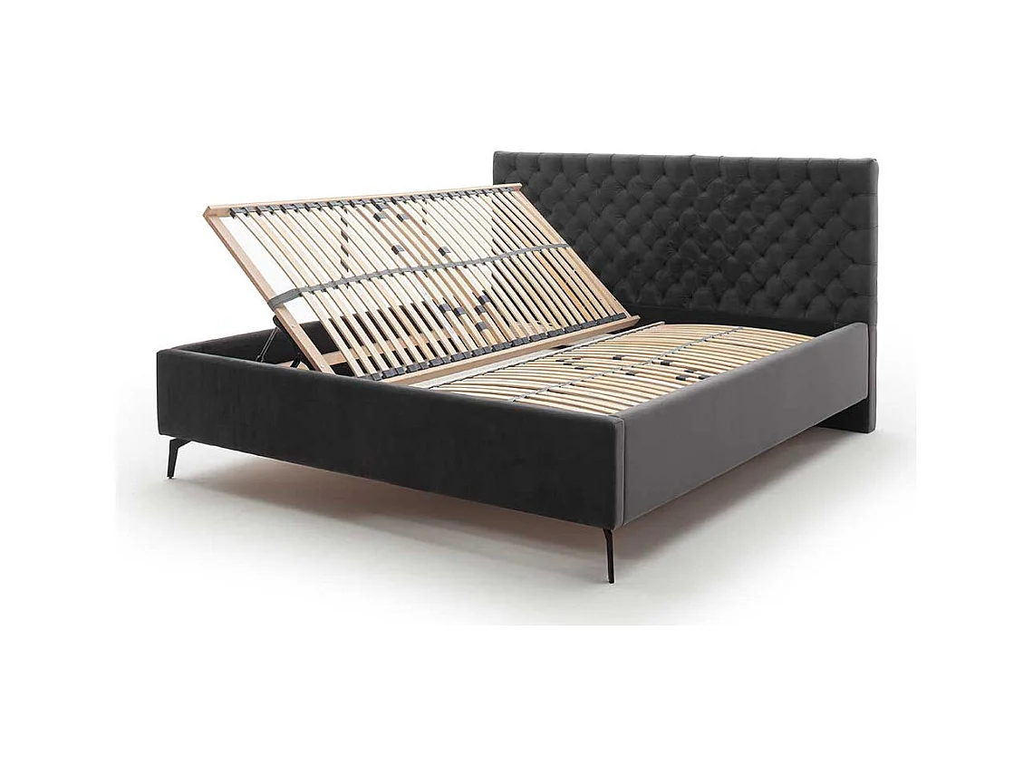 Polster Doppelbett Dunkelgrau aus Samt und Metall modernem Design