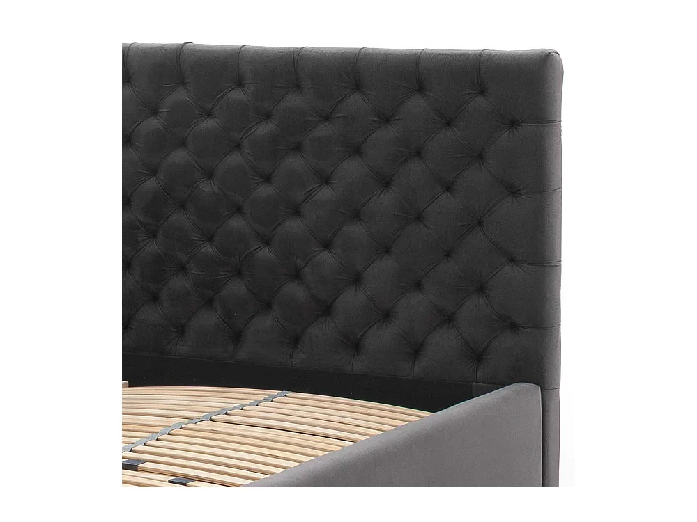 Polster Doppelbett Dunkelgrau aus Samt und Metall modernem Design