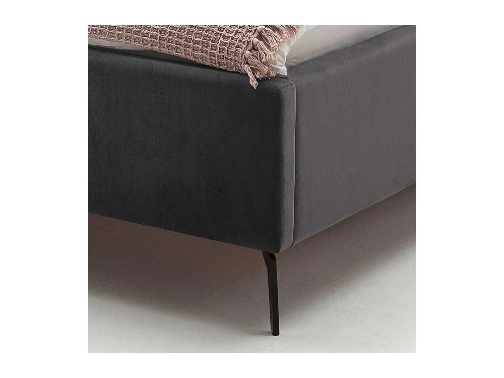 Polster Doppelbett Dunkelgrau aus Samt und Metall modernem Design