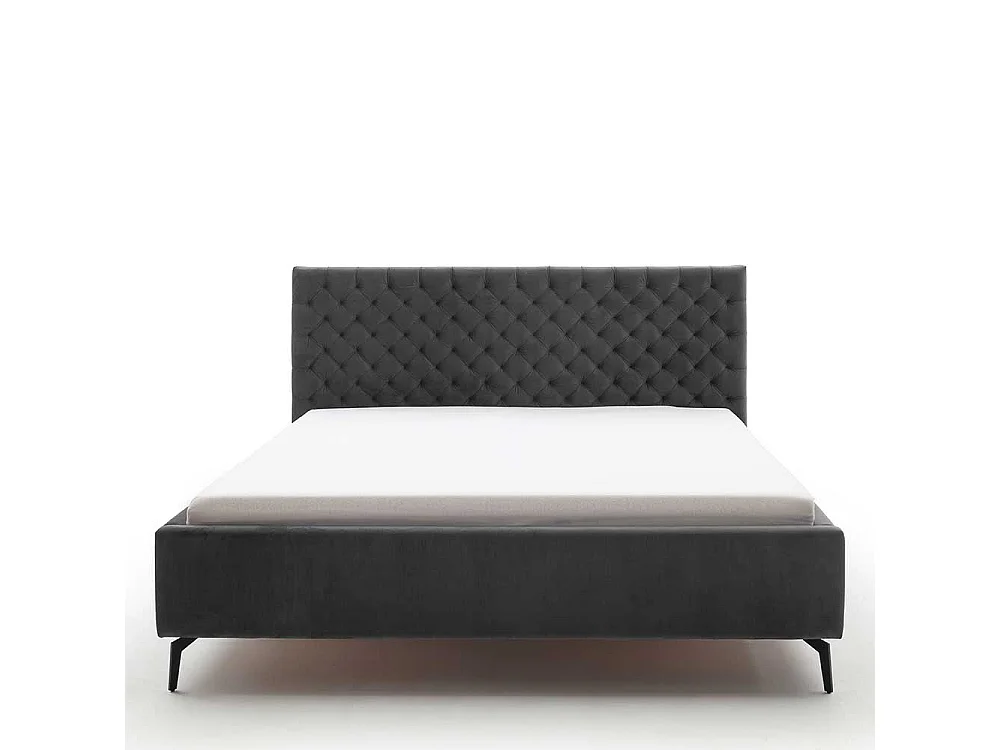 Polster Doppelbett Dunkelgrau aus Samt und Metall modernem Design