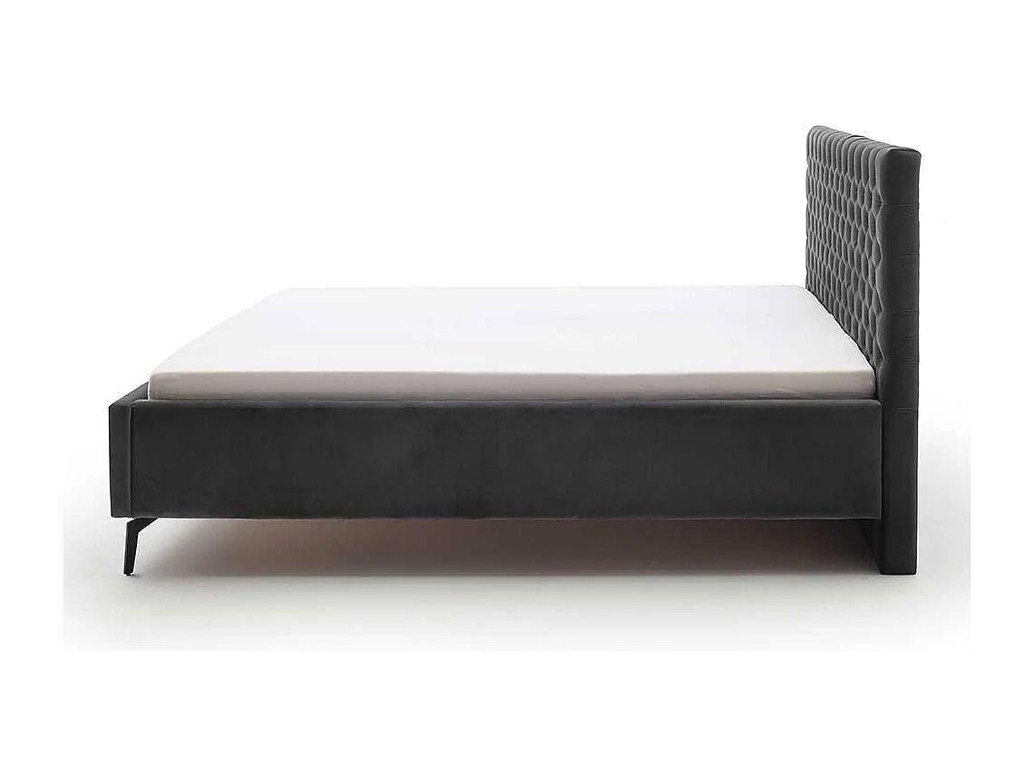 Polster Doppelbett Dunkelgrau aus Samt und Metall modernem Design