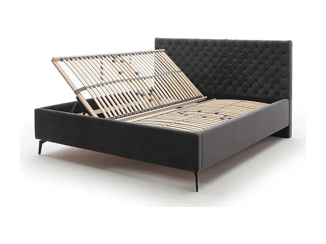 Polster Doppelbett Dunkelgrau aus Samt und Metall modernem Design
