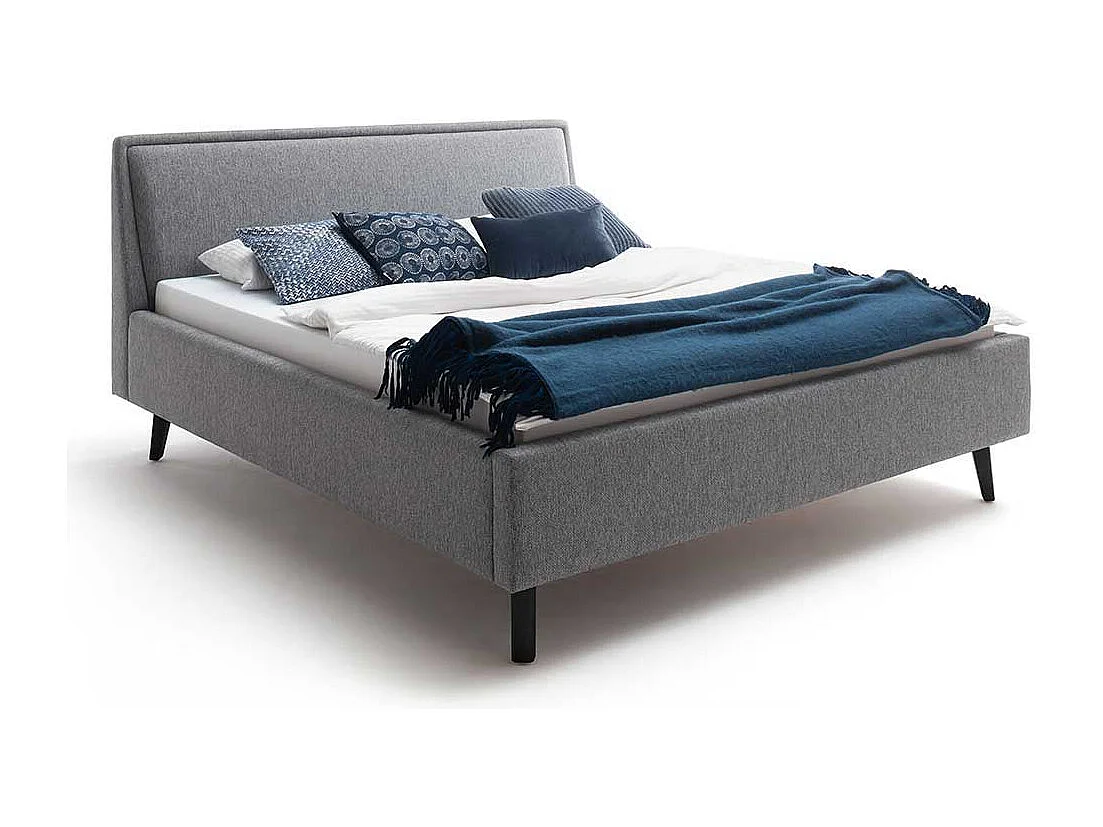 Graues Polsterbett im Skandi Design 50 cm Einstiegshöhe