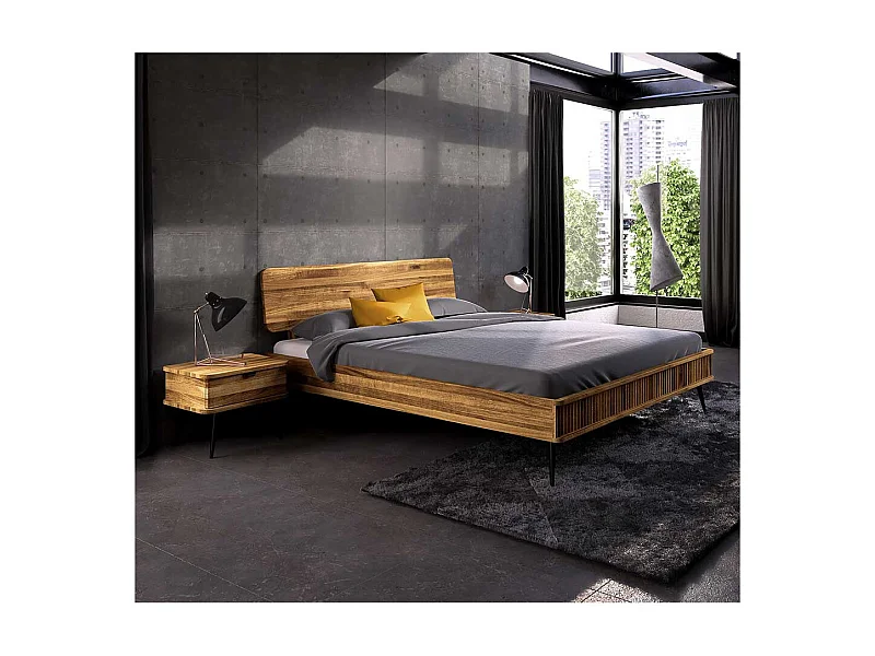 Holzbett mit Metallgestell aus Wildeiche und Stahl 41 cm Einstiegshöhe