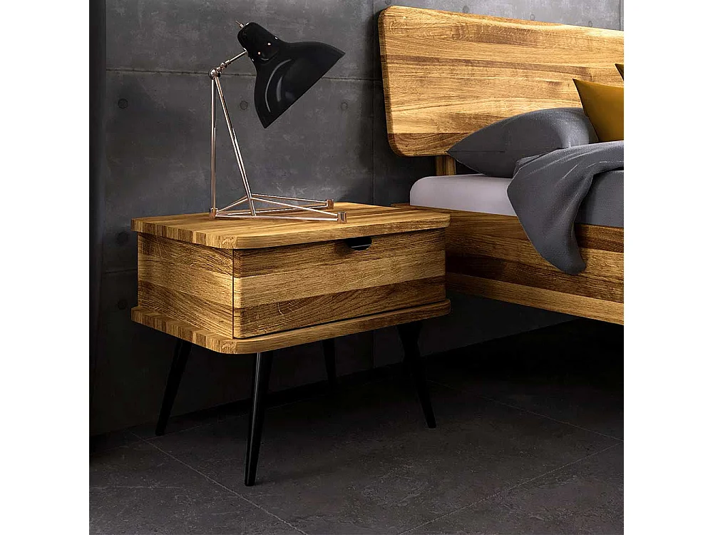 Holzbett mit Metallgestell aus Wildeiche und Stahl 41 cm Einstiegshöhe