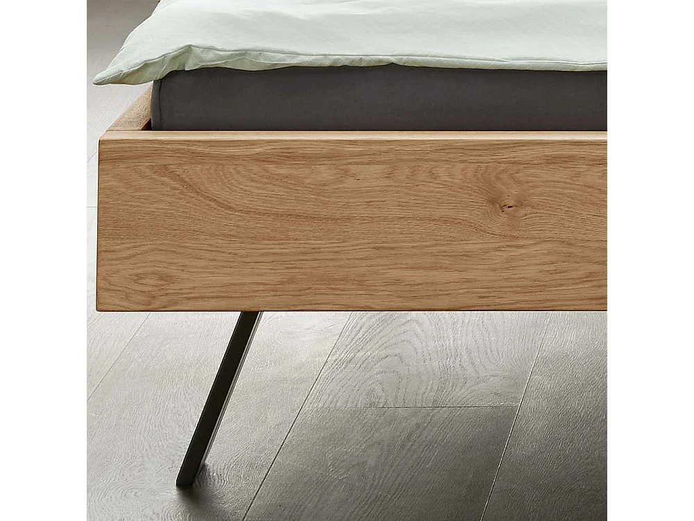 Bett mit Konsolen und Polster in Braun Wildeiche Massivholz & Metall (dreiteilig)