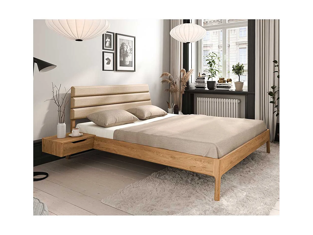 Bett aus Wildeiche Massivholz Webstoff (dreiteilig)