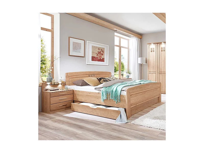 Ehebett aus Eiche teilmassiv LED Beleuchtung (dreiteilig)