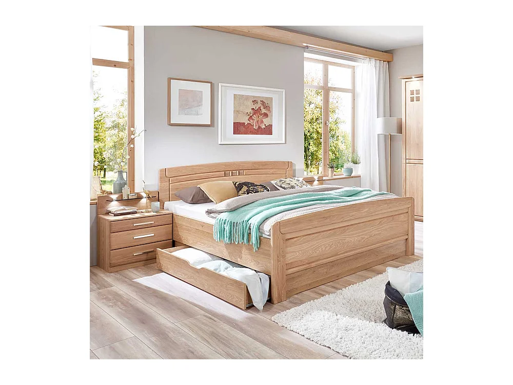 Ehebett aus Eiche teilmassiv LED Beleuchtung (dreiteilig)