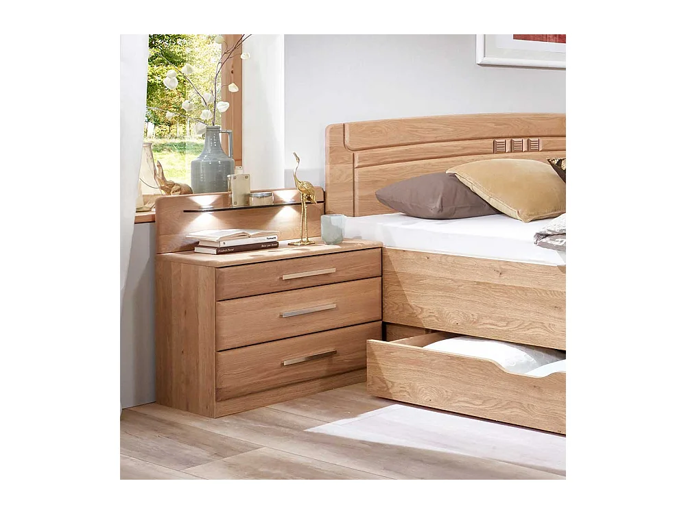Ehebett aus Eiche teilmassiv LED Beleuchtung (dreiteilig)