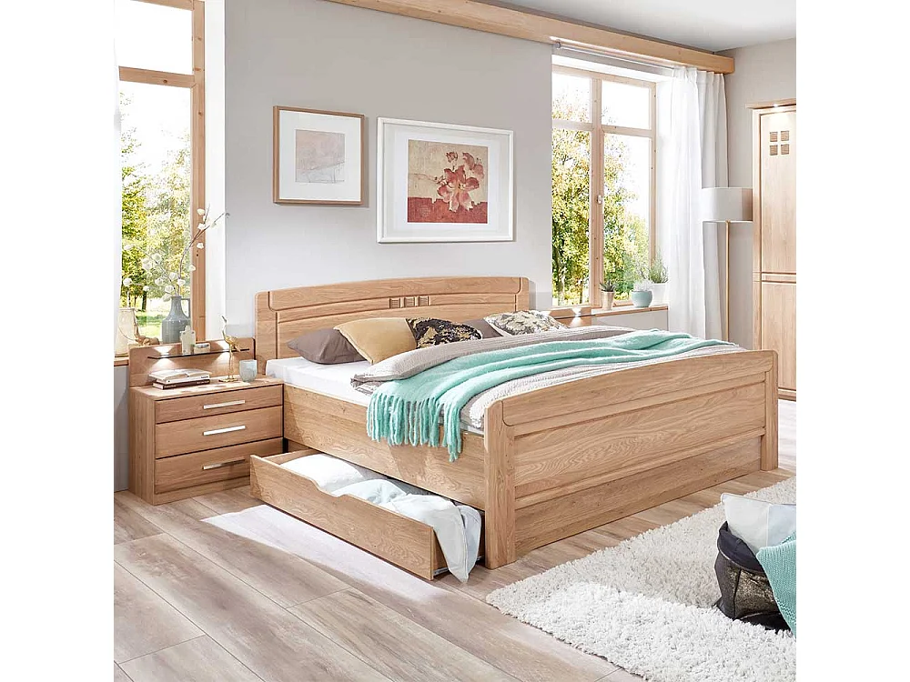 Ehebett aus Eiche teilmassiv LED Beleuchtung (dreiteilig)