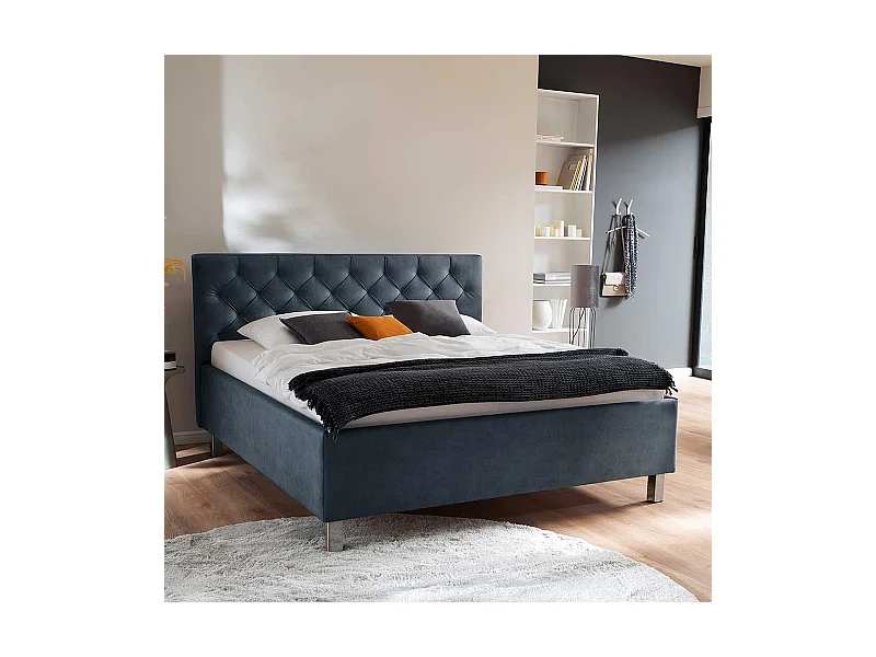 Gepolstertes Bett in Blaugrau Microfaser 55 cm Einstiegshöhe