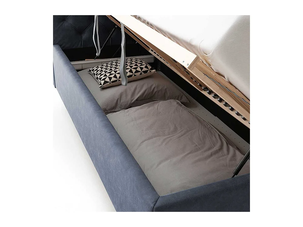 Gepolstertes Bett in Blaugrau Microfaser 55 cm Einstiegshöhe
