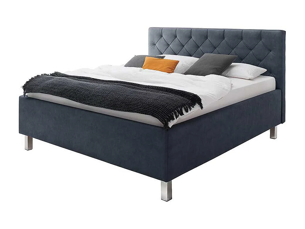 Gepolstertes Bett in Blaugrau Microfaser 55 cm Einstiegshöhe