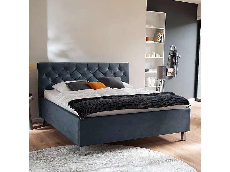 Gepolstertes Bett in Blaugrau Microfaser 55 cm Einstiegshöhe