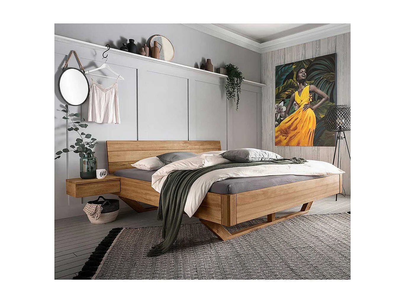 Wildeiche Massivholz Bett 43 cm Einstiegshöhe Holz Kufen