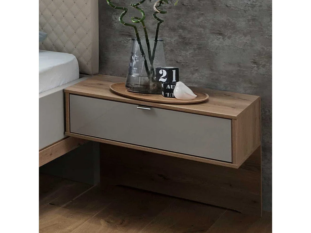 Modernes Komfortbett in Beige und Eiche Bianco Nachtkonsolen (dreiteilig)