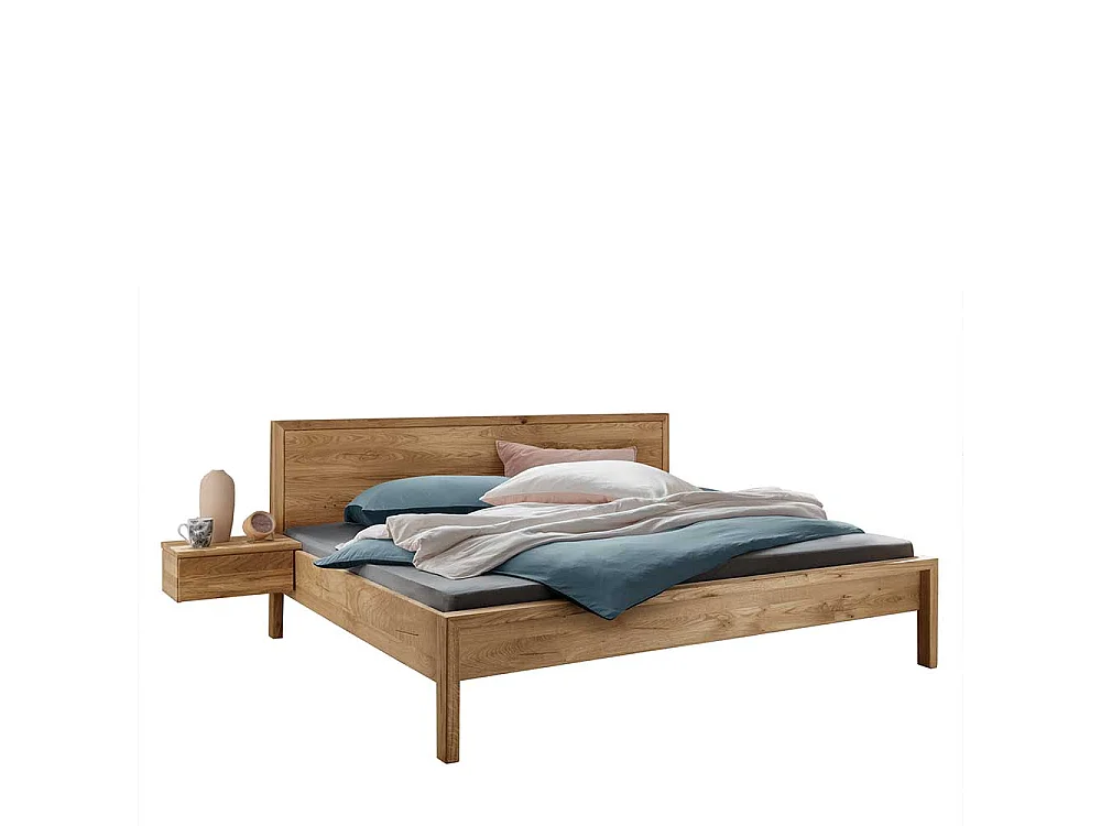Wildeiche massiv Bett 140x200 in modernem Design 90 cm hoch