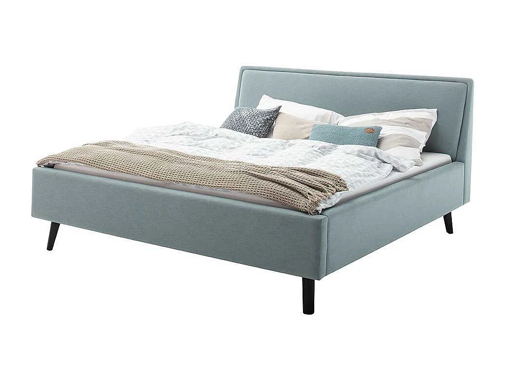 Modernes Polster Bett in Hellblau Vierfußgestell aus Holz