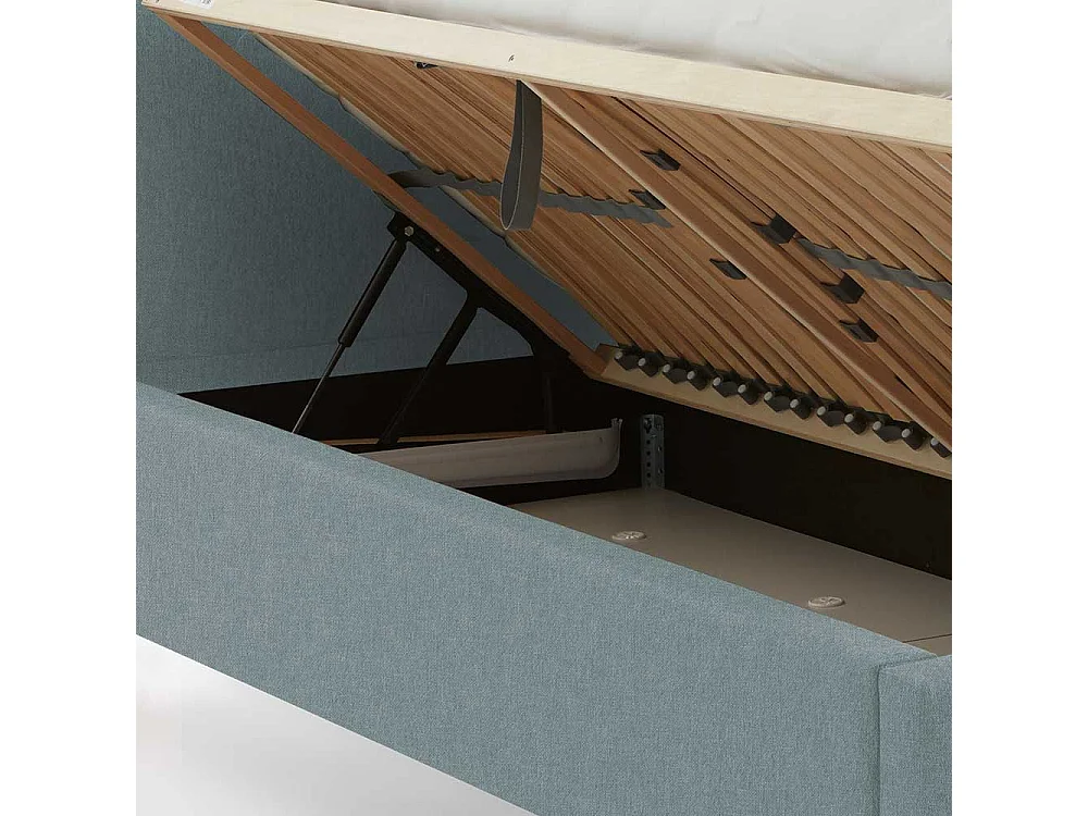 Modernes Polster Bett in Hellblau Vierfußgestell aus Holz