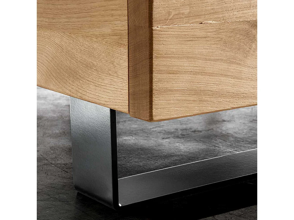 Hochwertiges Doppelbett aus Wildeiche Massivholz Metall (dreiteilig)