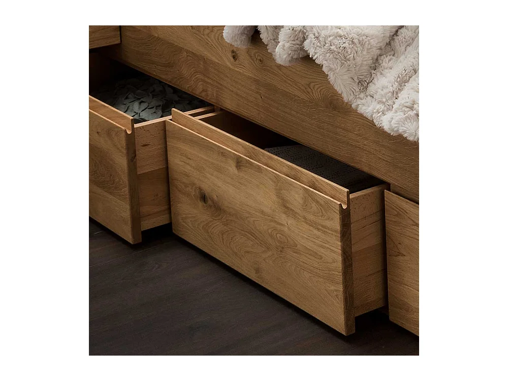 Massivbett Wildeiche inklusive zwei Nachtkommoden Polster Kopfteil (dreiteilig)