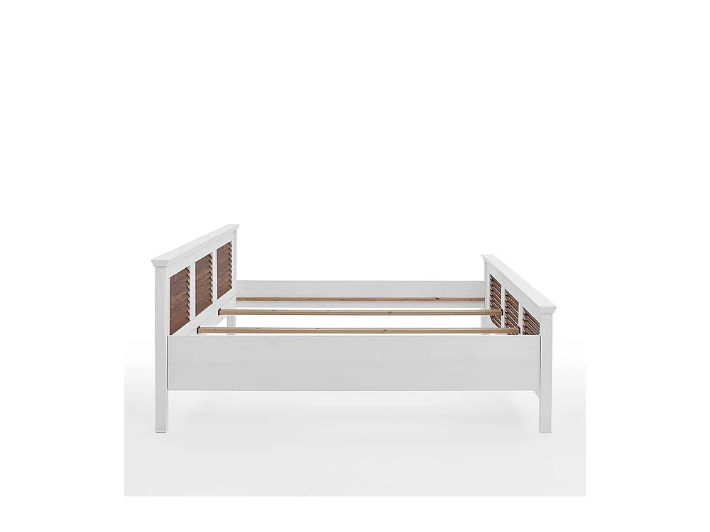 Landhaus Bett Kiefer in Weiß & Bernsteinfarben 53 cm Einstiegshöhe