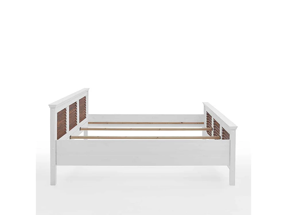 Landhaus Bett Kiefer in Weiß & Bernsteinfarben 53 cm Einstiegshöhe