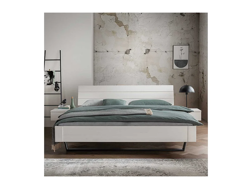 Holzbett Doppelbett modern in Weiß aus Kiefer Massivholz