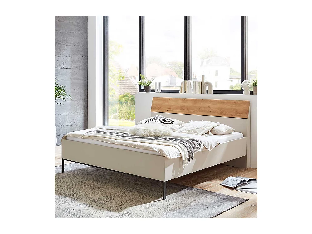 160 cm Doppelbett in Eiche Bianco und Beige Made in Germany