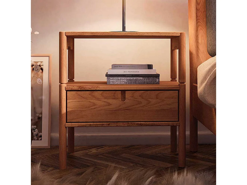 Wildbuche Holzbett mit Polster 38 cm Einstiegshöhe wahlweise mit Nachttisch