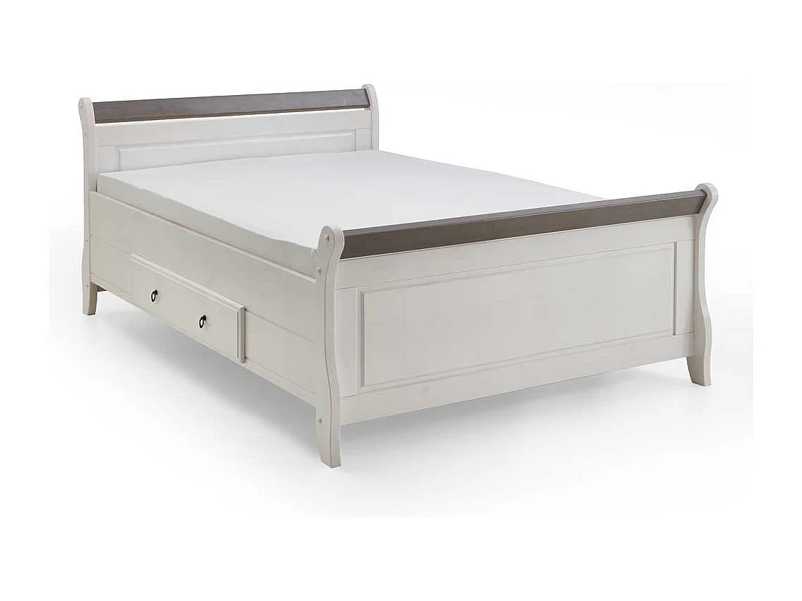 Holzbett in Weiß Grau Landhaus