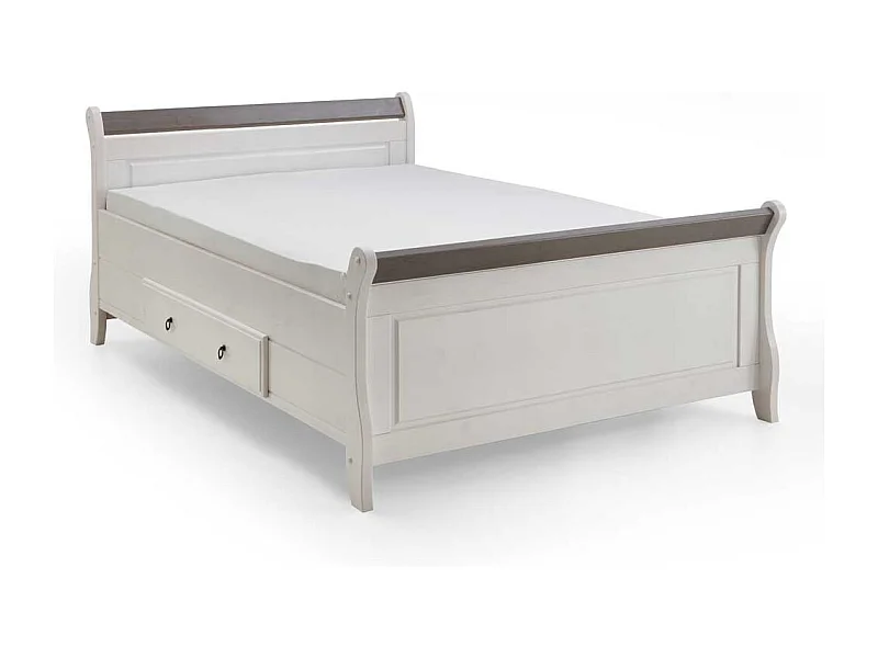 Holzbett in Weiß Grau Landhaus