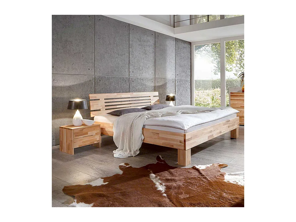 Bett mit 2 Nachtkonsolen Kernbuche Massivholz (dreiteilig)
