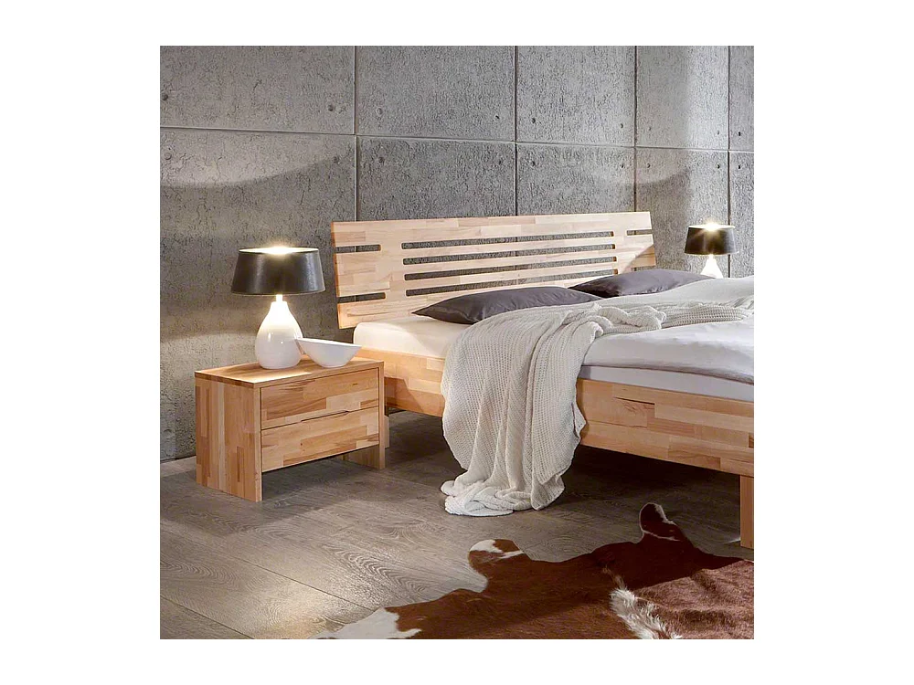 Bett mit 2 Nachtkonsolen Kernbuche Massivholz (dreiteilig)