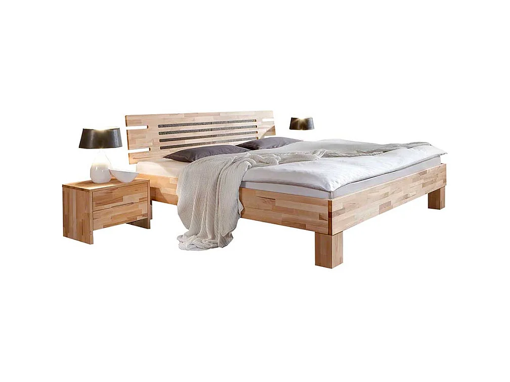 Bett mit 2 Nachtkonsolen Kernbuche Massivholz (dreiteilig)