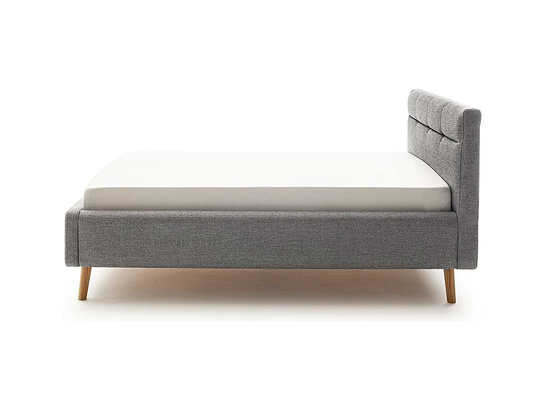 Polsterbett Grau Stoff mit Bettkasten Vierfußgestell aus Eiche