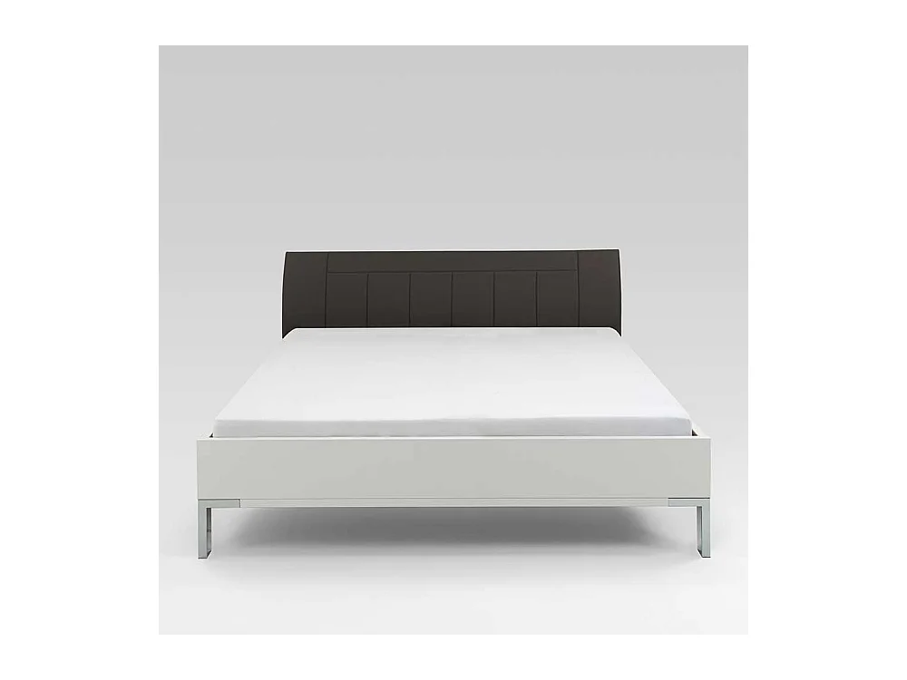 Bett in Polsterkopfteil in Grau Braun LED Beleuchtung