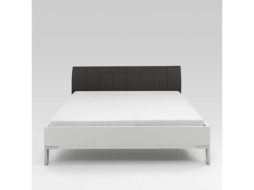 Bett in Polsterkopfteil in Grau Braun LED Beleuchtung