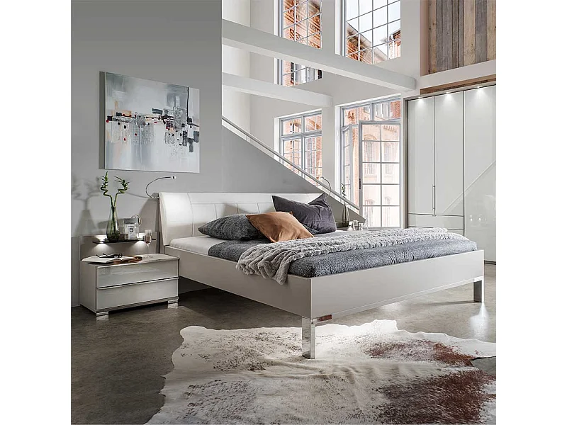 Bett in Hellgrau Weiß LED Beleuchtung (dreiteilig)