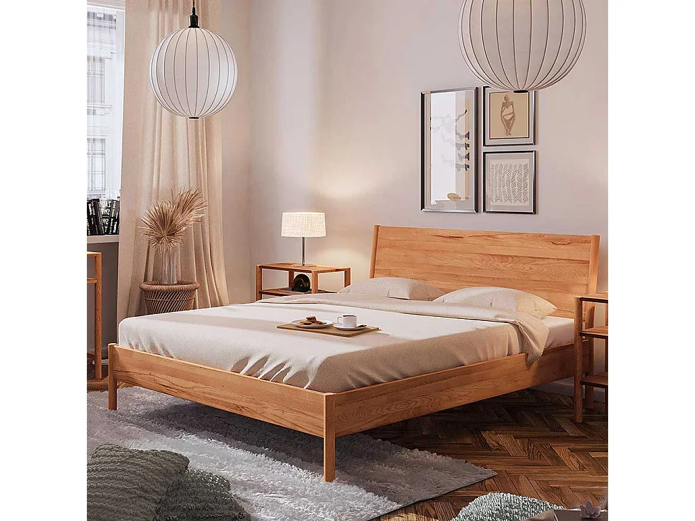 Bett Wildeiche geölt aus Massivholz wahlweise mit Nachtkonsolen