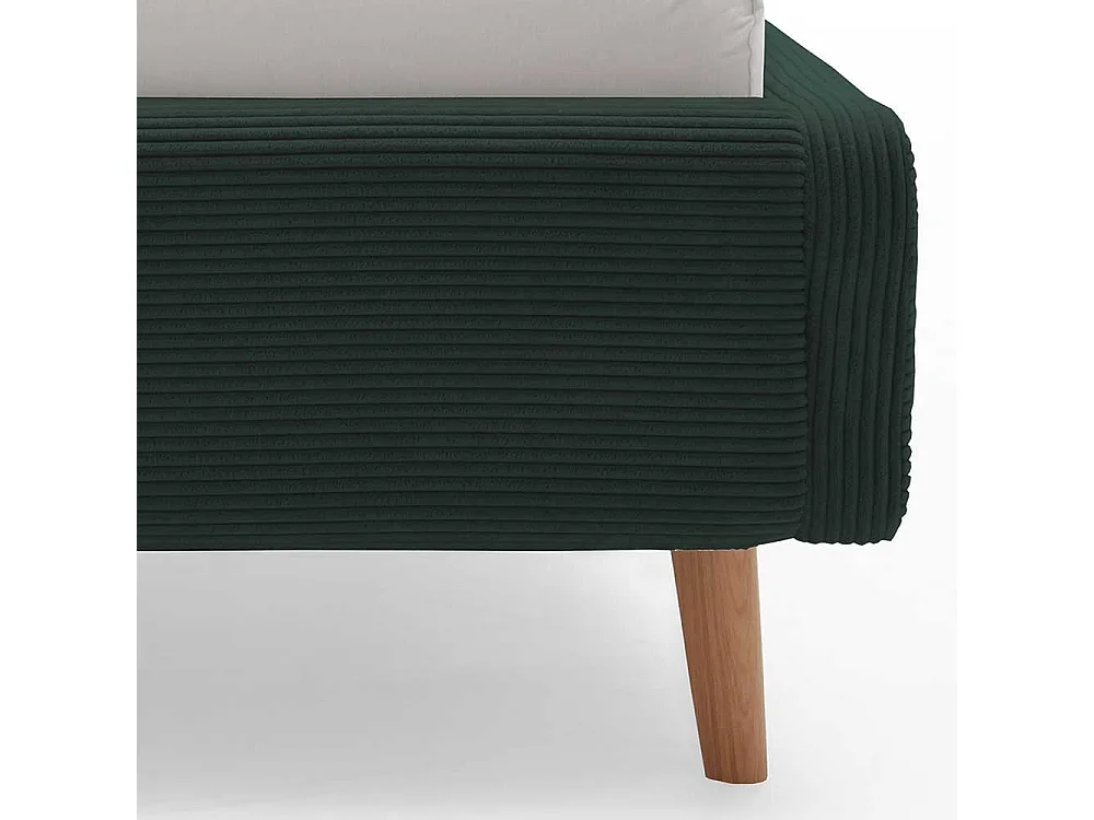 Dunkelgrünes Polsterbett mit Cordbezug Vierfußgestell aus Holz