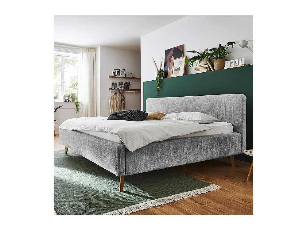 Polsterbettgestell grau mit hochklappbaren Lattenrosten 105 cm hoch