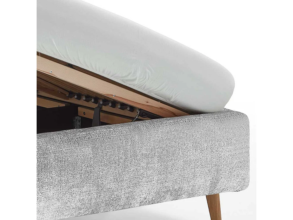 Polsterbettgestell grau mit hochklappbaren Lattenrosten 105 cm hoch