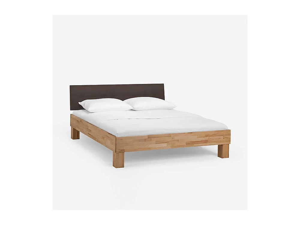 Doppelbett mit Polster in Dunkelbraun Kernbuche Massivholz (dreiteilig)