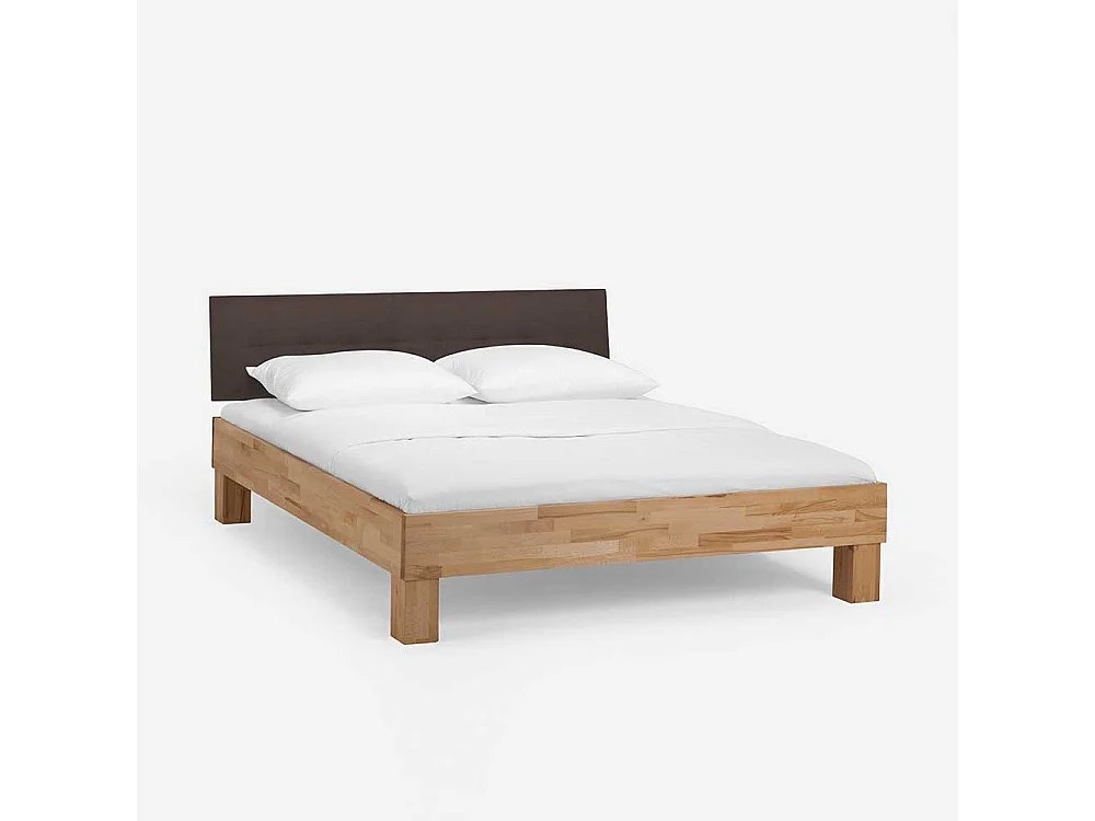 Doppelbett mit Polster in Dunkelbraun Kernbuche Massivholz (dreiteilig)