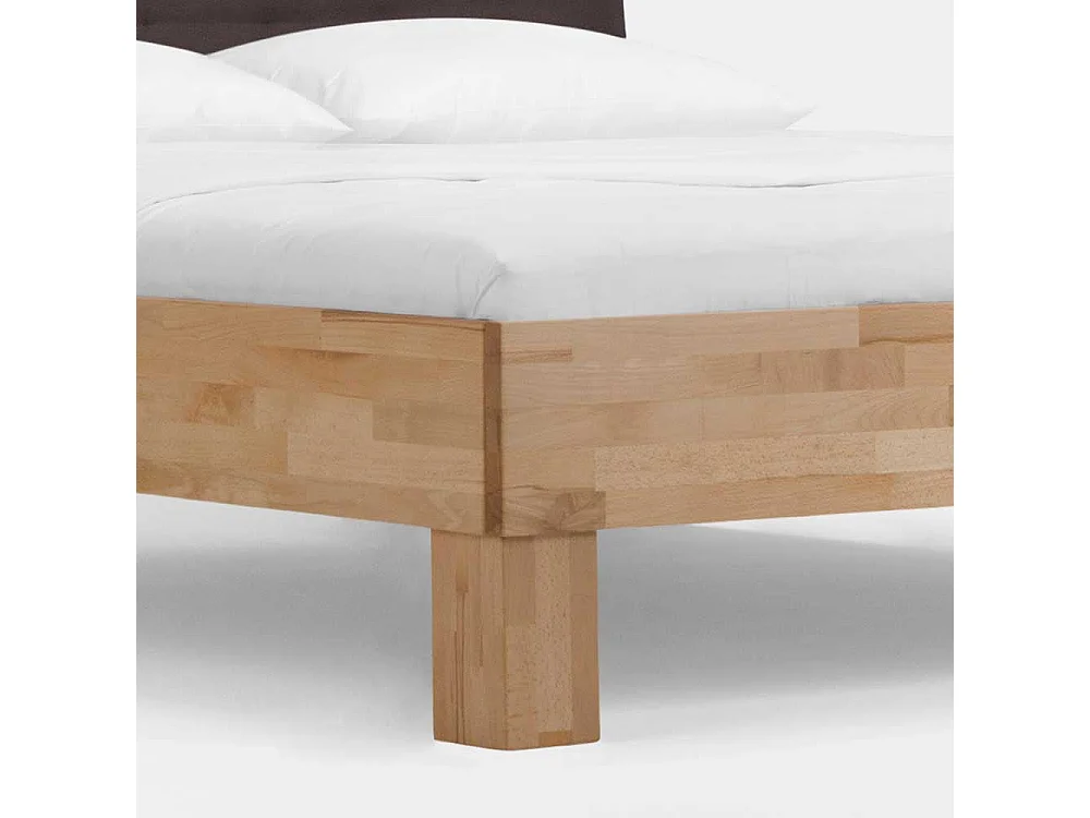 Doppelbett mit Polster in Dunkelbraun Kernbuche Massivholz (dreiteilig)