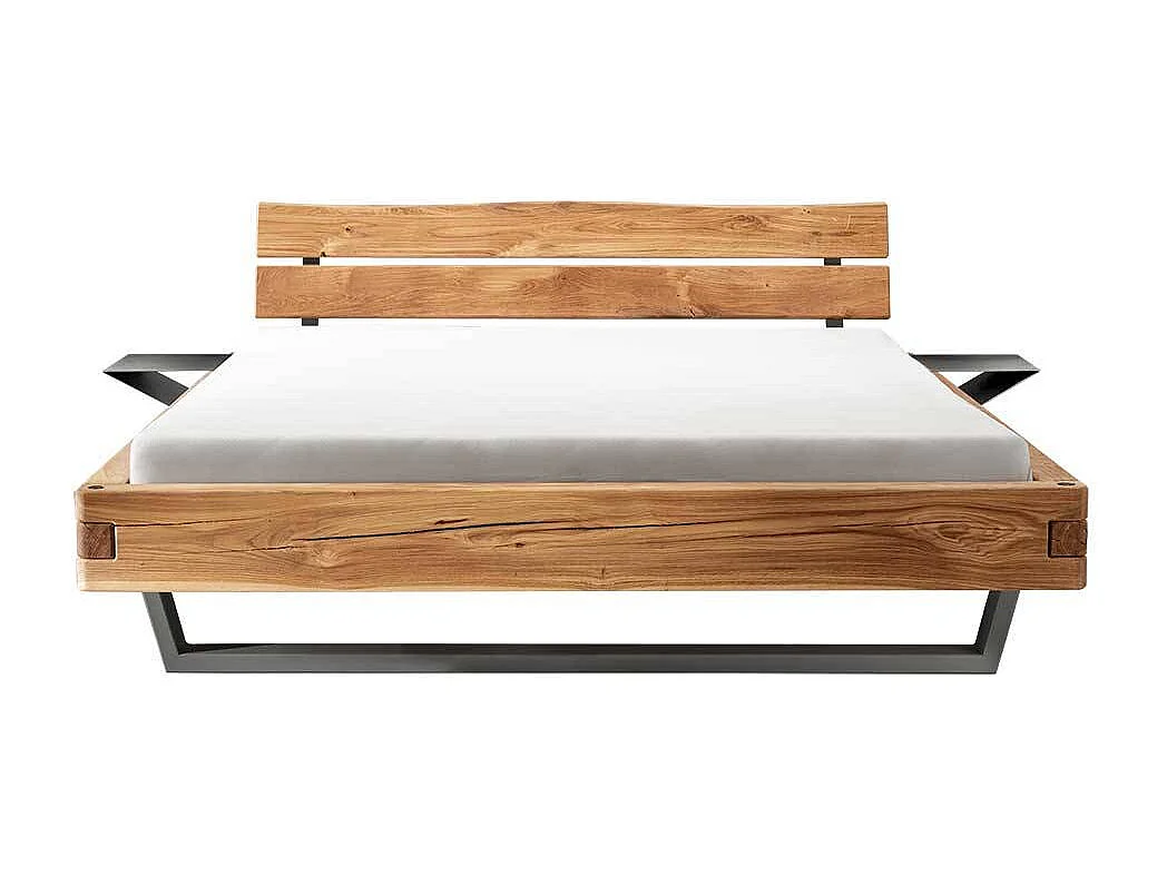 Doppelbettgestell Massivholzbett in Wildeichefarben mit Bügelgestell