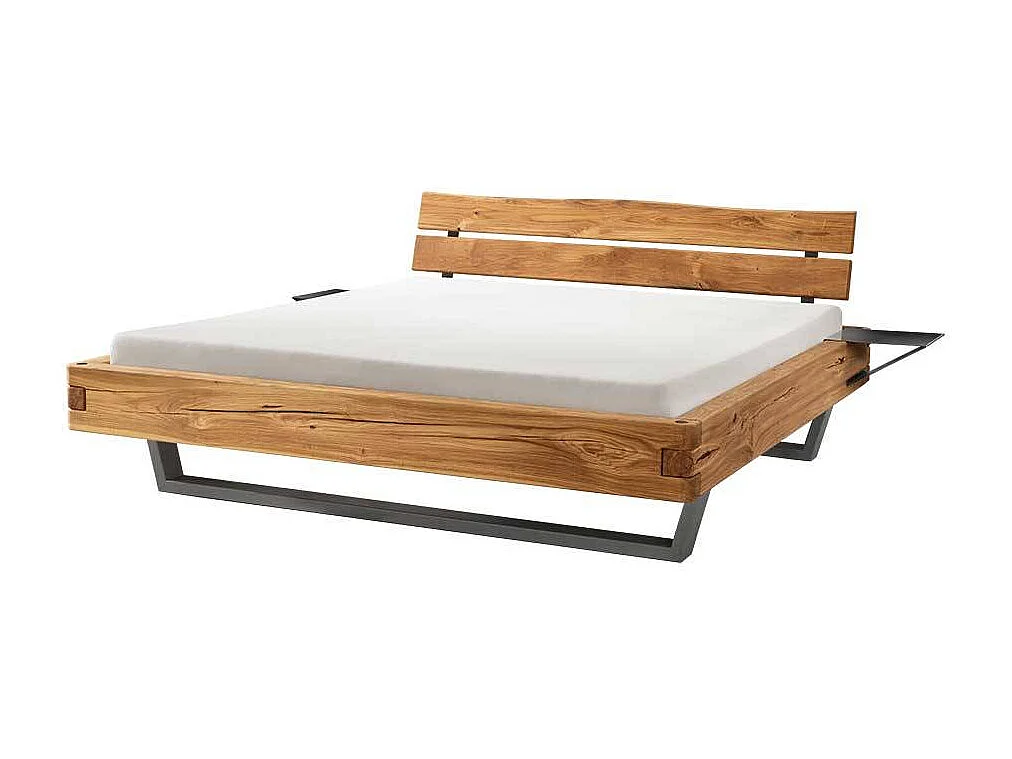 Doppelbettgestell Massivholzbett in Wildeichefarben mit Bügelgestell