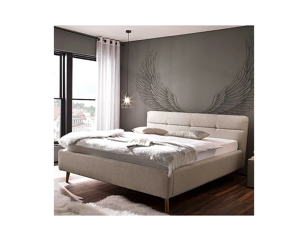 Doppeltbett in Beige Webstoff Bettkasten